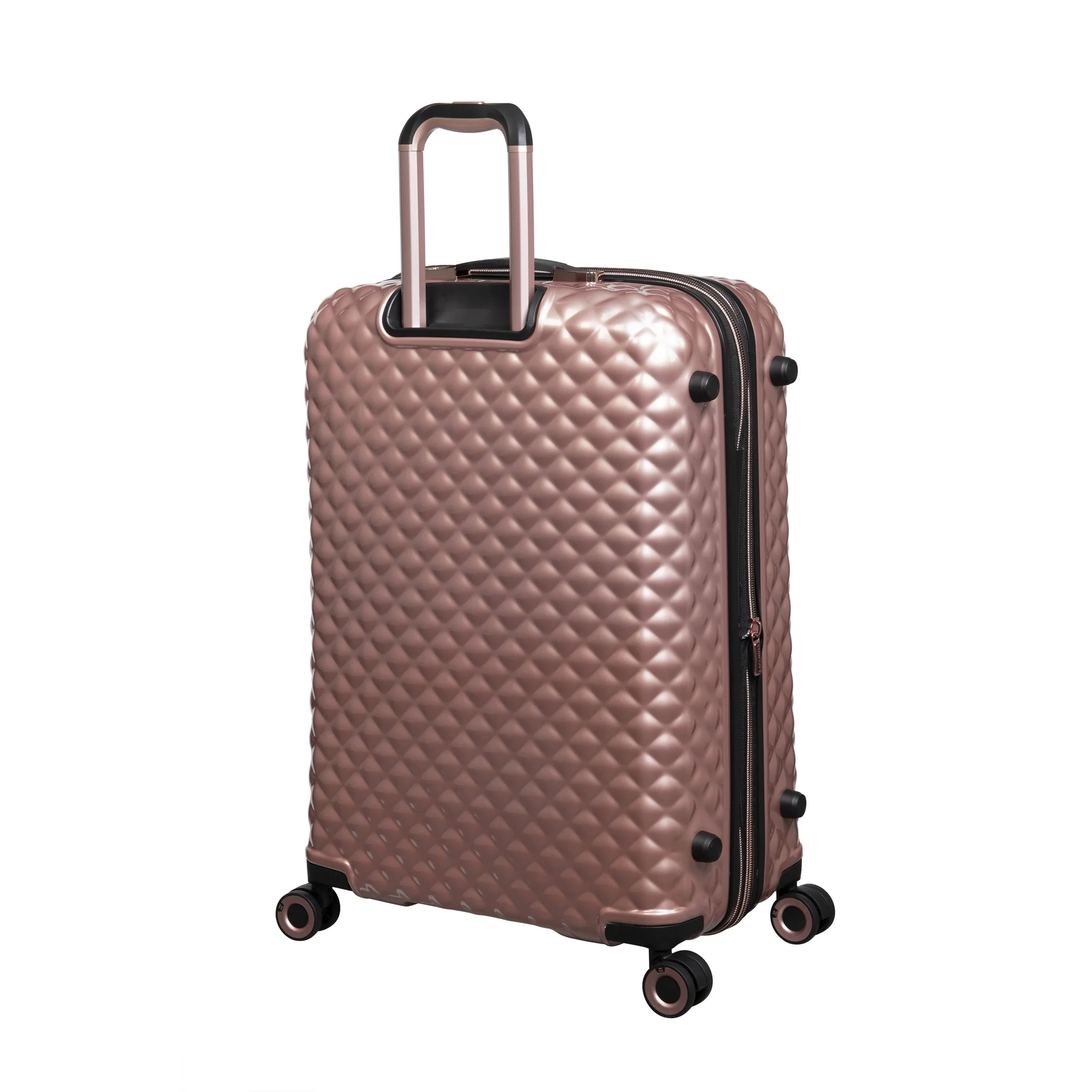Glitzy 27" Hardside Checked 8 Wheel Expandable Spinner (Metallic Rose Gold) - Image 4