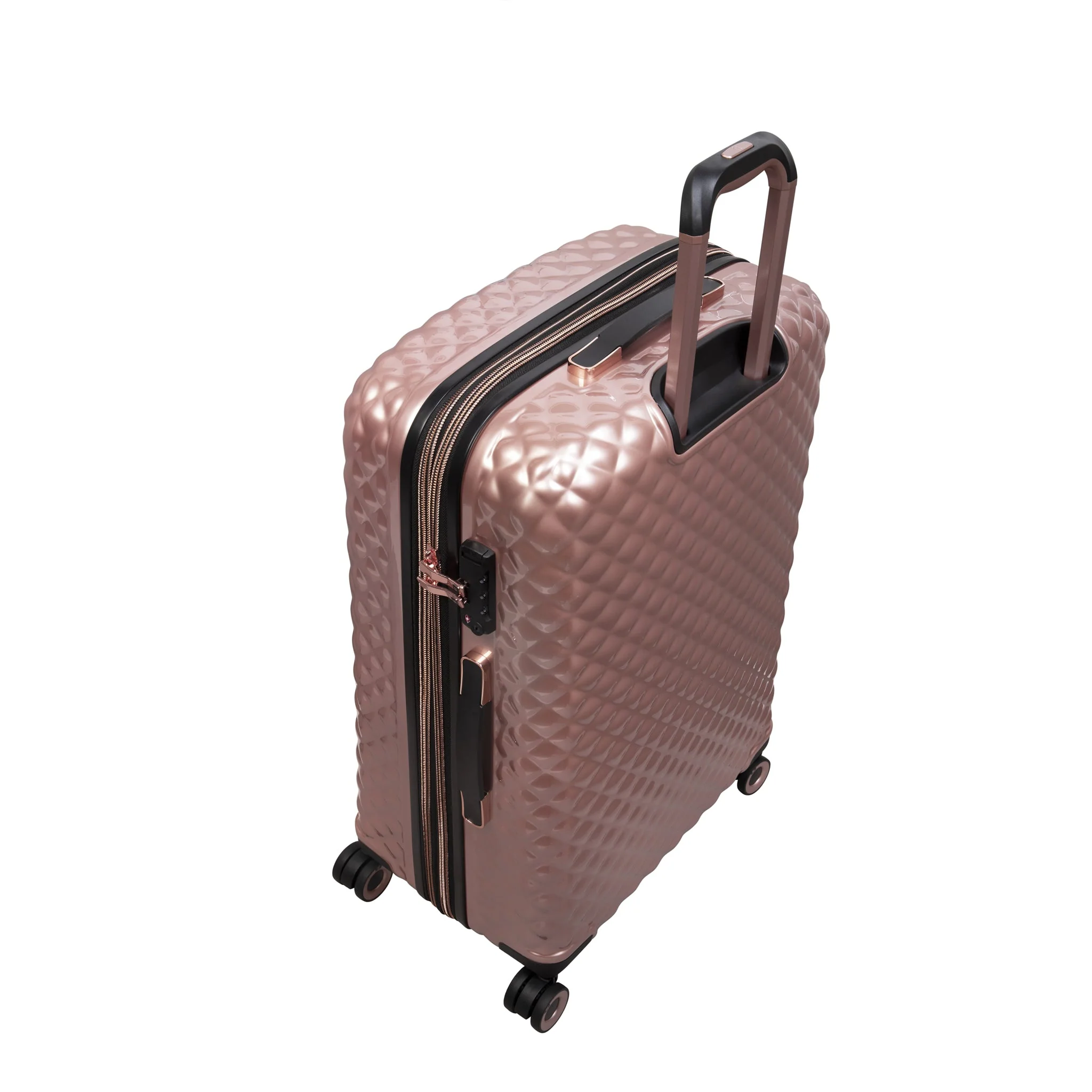 Glitzy 27" Hardside Checked 8 Wheel Expandable Spinner (Metallic Rose Gold) - Image 5