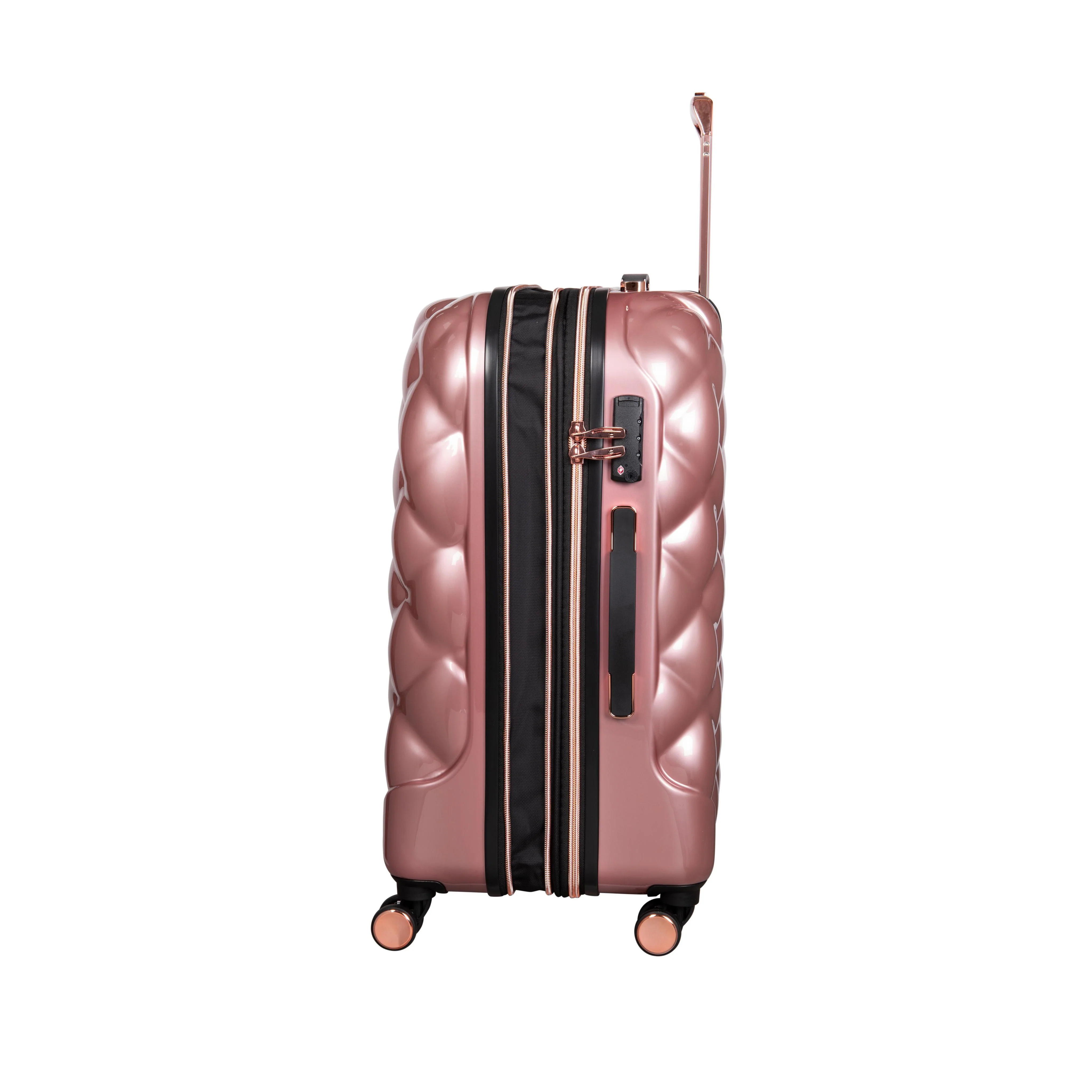 CLOSEOUT - St. Tropez Trois Hardside 3pc 8 Wheel Expandable Spinner Set (Metallic Rose Gold) - Image 7